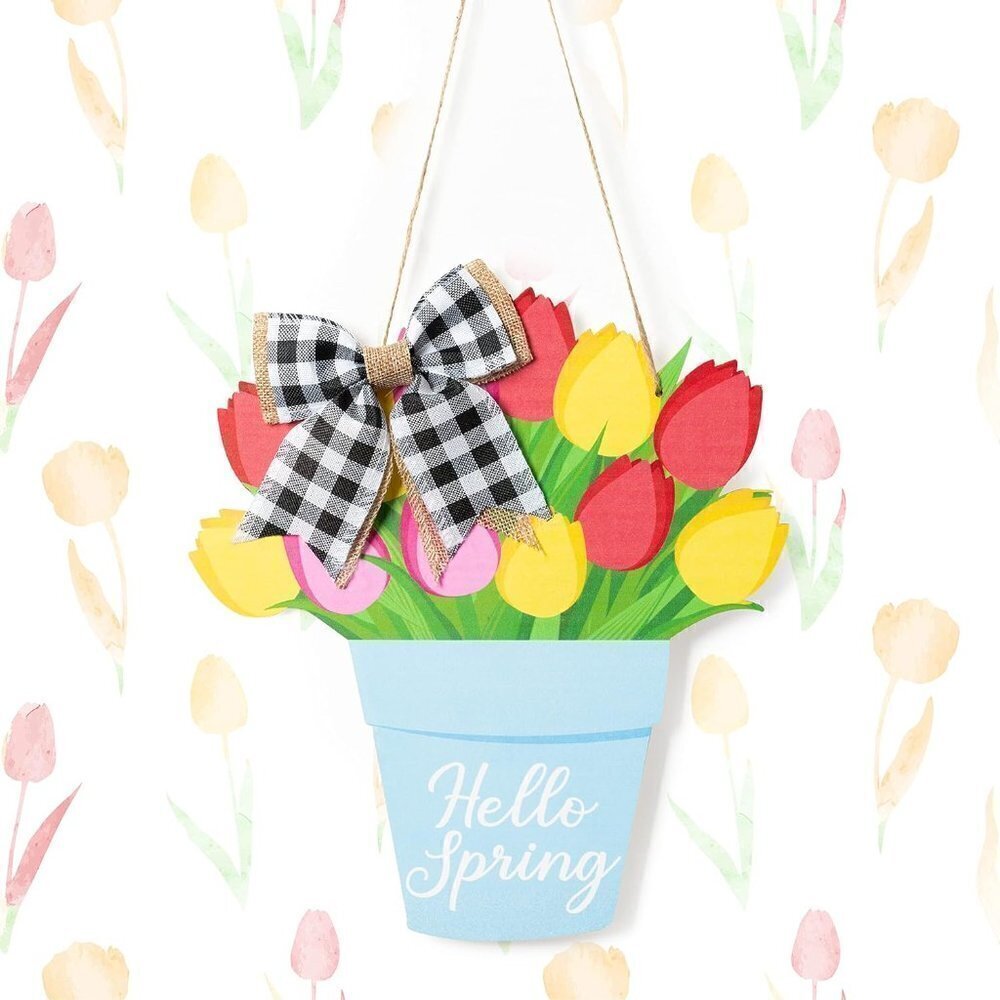 COPY - Spring Easter Tulip Flower Wooden Hanging Welcome Door Sign